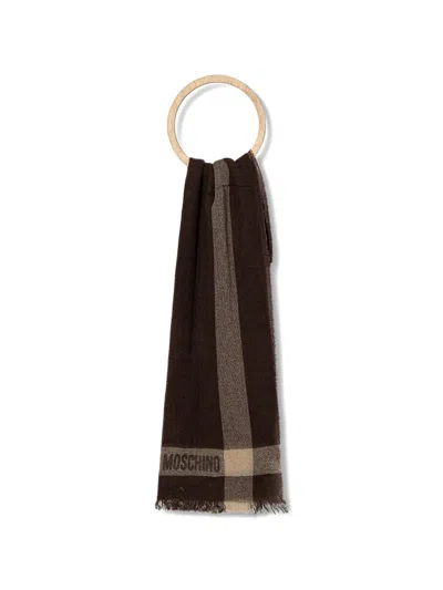 Moschino Stripe Fringed Scarf In Brown