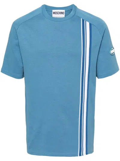 Moschino Stripe-patch Cotton T-shirt In Blue