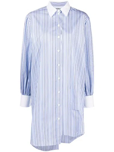 Moschino Striped Asymmetric Shirt Dress In Blue