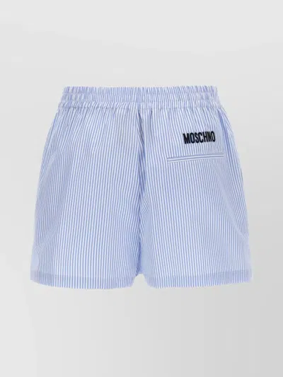 Moschino Striped Buttoned Elastic Waistband Shorts In Blue