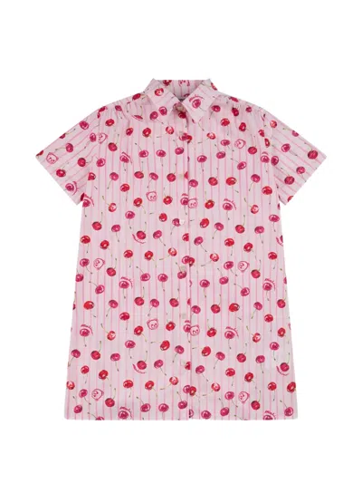 Moschino Kids' Striped Cherry Print Dress In Pink