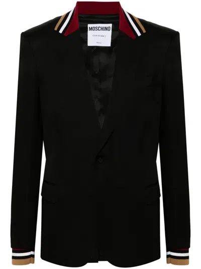 Moschino Striped-collar Single-breasted Blazer In Black