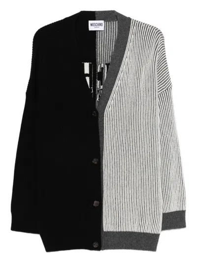 Moschino Striped Colour-block Cardigan In Black