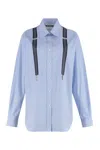 Moschino Couture Light Blue Cotton Striped Shirt With Decorative Straps