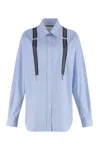 Moschino Couture Light Blue Cotton Striped Shirt With Decorative Straps In Blue