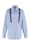Moschino Couture Light Blue Cotton Striped Shirt With Decorative Straps In Blue