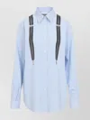 Moschino Couture Light Blue Cotton Striped Shirt With Decorative Straps In White