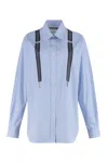 Moschino Couture Light Blue Cotton Striped Shirt With Decorative Straps In Light Blue