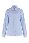 Moschino Striped Poplin Shirt Goose Embroidery In Light Blue