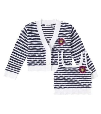 Moschino Kids' Striped Cotton Top And Cardigan Set In Blue