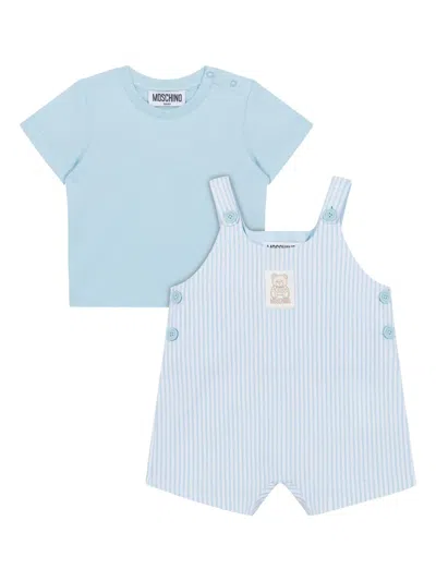 Moschino Babies' Striped Dungaree Set In Blue