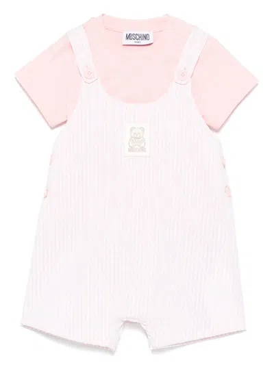 Moschino Babies' Striped Dungarees Set In Pink