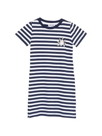 Moschino Kids' Striped Graphic Dress In Blue