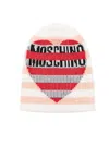 Moschino Striped Heart Beanie In Pink