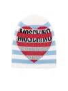 Moschino Striped Heart Beanie In White