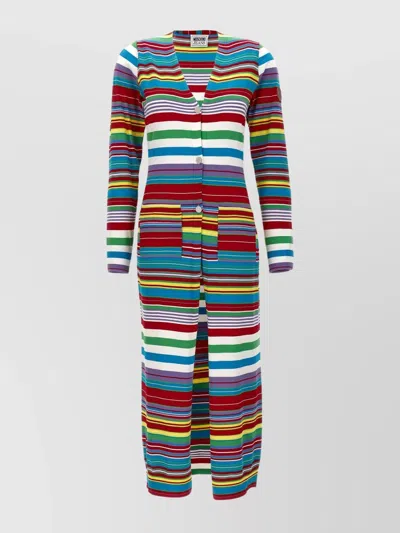 Moschino Jeans Striped Knit Long Cardigan In Multi