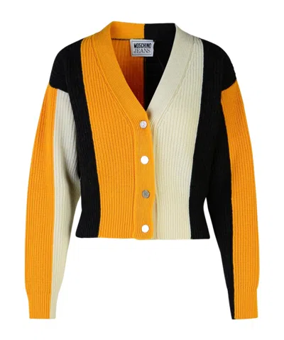 Moschino Striped Knitted Cardigan In Black
