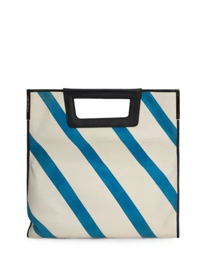 Moschino Striped Leather Tote Bag In Blue
