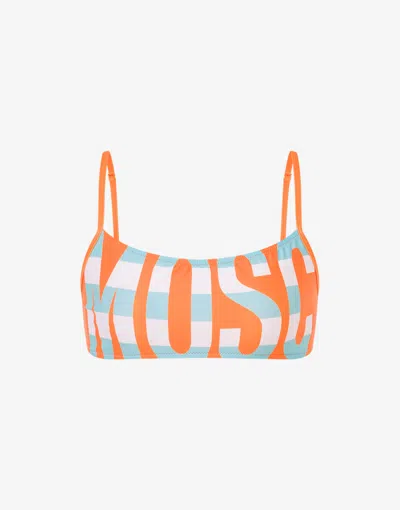 Moschino Striped Lettering Logo Bandeau Bikini Top In Orange