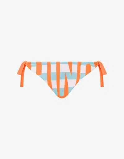 Moschino Striped Lettering Logo Swim Briefs In Orange