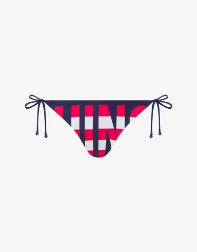 Moschino Striped Lettering Logo Swim Briefs With Laces In Blue