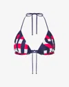 Moschino Striped Lettering Logo Triangle Bikini Top In Blue