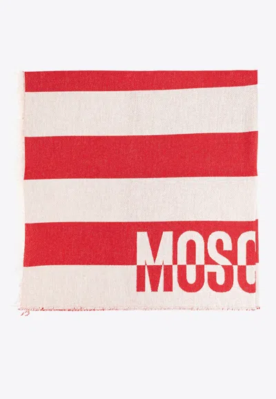 Moschino Striped Logo Beach Towel In Red