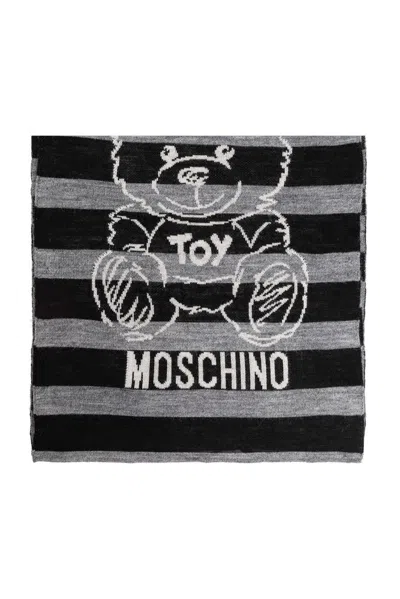 Moschino Striped Logo Intarsia Scarf In Multi