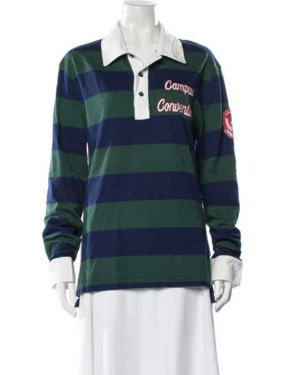 Pre-owned Moschino Striped Long Sleeve Polo In Green