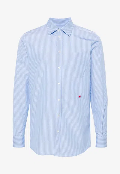 Moschino Striped Cotton Shirt In Blue