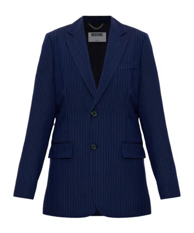 Moschino Striped Long-sleeved Suit Jacket In Black