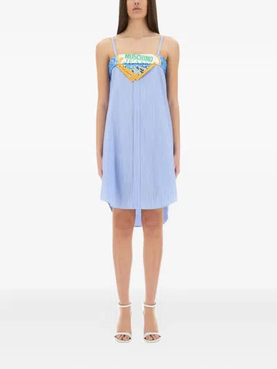 Moschino Patchwork Striped Cotton Dress With Spaghetti Straps In Multi
