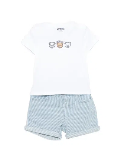 Moschino Babies' Striped-pattern Short And T-shirt Set In Blue