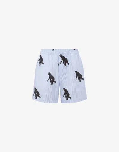 MOSCHINO STRIPED POPLIN BERMUDA ALLOVER CHIMPANZEE