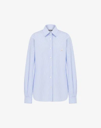 Moschino Striped Poplin Shirt Goose Embroidery In Blue