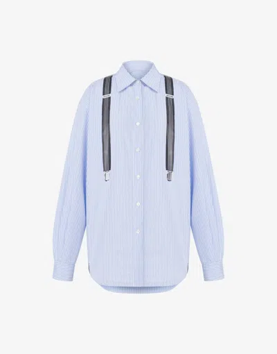 Moschino Striped Poplin Shirt Suspenders In Blue