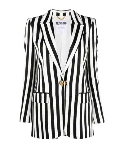Moschino Striped Print Suit Jacket In White