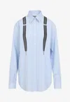 Moschino Couture Light Blue Cotton Striped Shirt With Decorative Straps In Blue