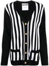 Moschino Striped Ribbed-knit Cardigan In Black