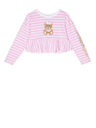 Moschino Kids' Striped Sailor-teddy Peplum Top In Pink