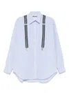 Moschino Couture Light Blue Cotton Striped Shirt With Decorative Straps In Blue