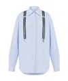 Moschino Couture Light Blue Cotton Striped Shirt With Decorative Straps In Blue