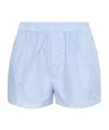 Moschino Striped Poplin Shorts Goose Embroidery In Blue