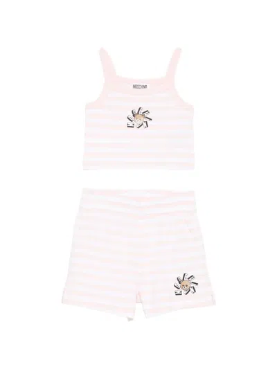 Moschino Kids' Striped Shorts Set In Pink