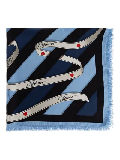Moschino Striped Silk Scarf In Blue