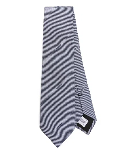 Moschino Striped Silk Tie In Blue