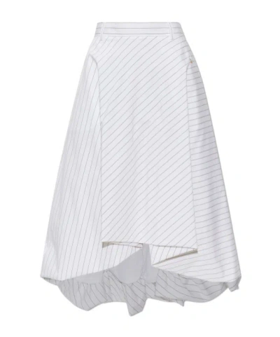 Moschino Striped Asymmetric Midi Skirt In White