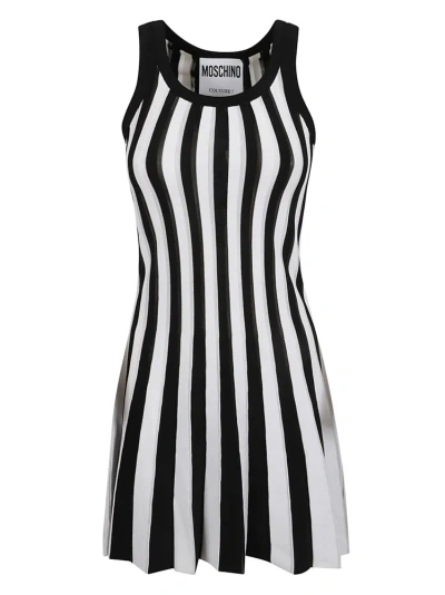 Moschino Striped Sleeveless Dress In Black