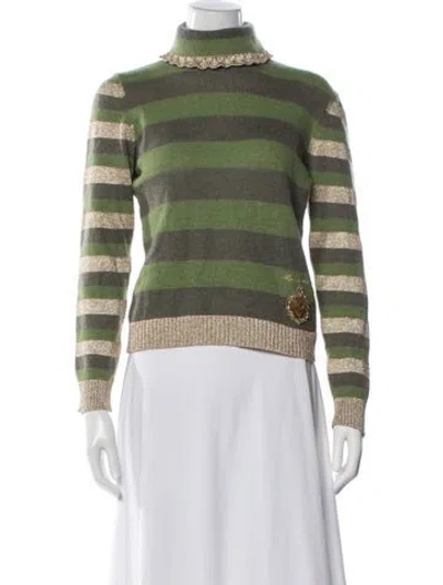 Pre-owned Moschino Striped Turtleneck Sweater In Green