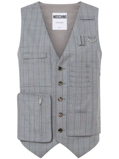 Moschino Striped Waistcoat In Dark Grey